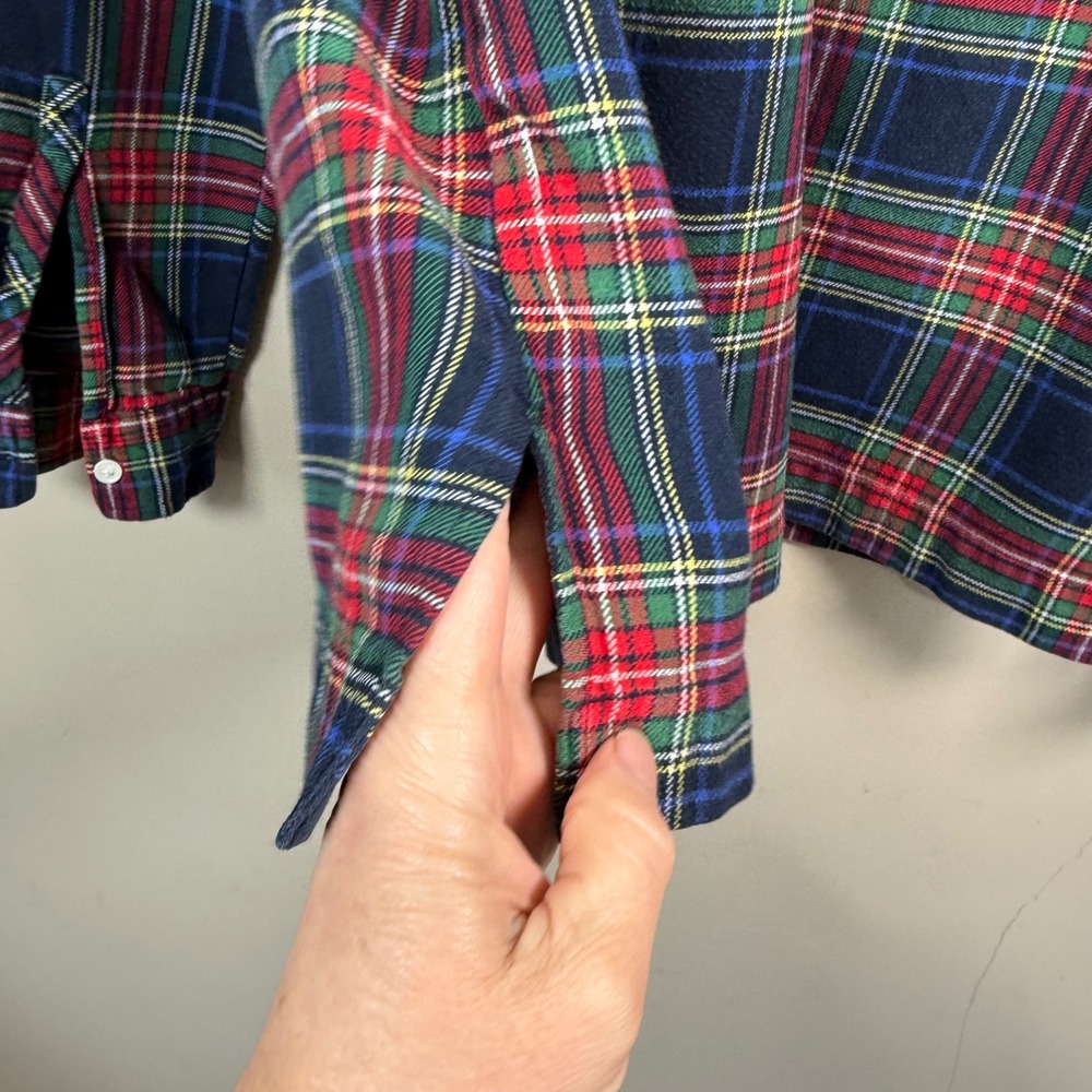 Lands' End Navy Plaid Flannel Long Sleeve Tunic Blouse Size 16 - Picture 13 of 13